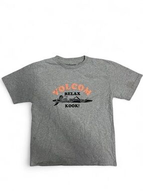 Volcom Grey Tee with Orange Logo and Black Graphic